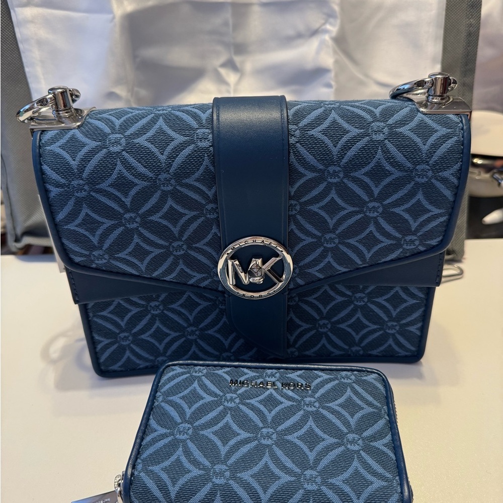 Michael Kors Navy Patterned Crossbody Bag - Picture 2 of 6